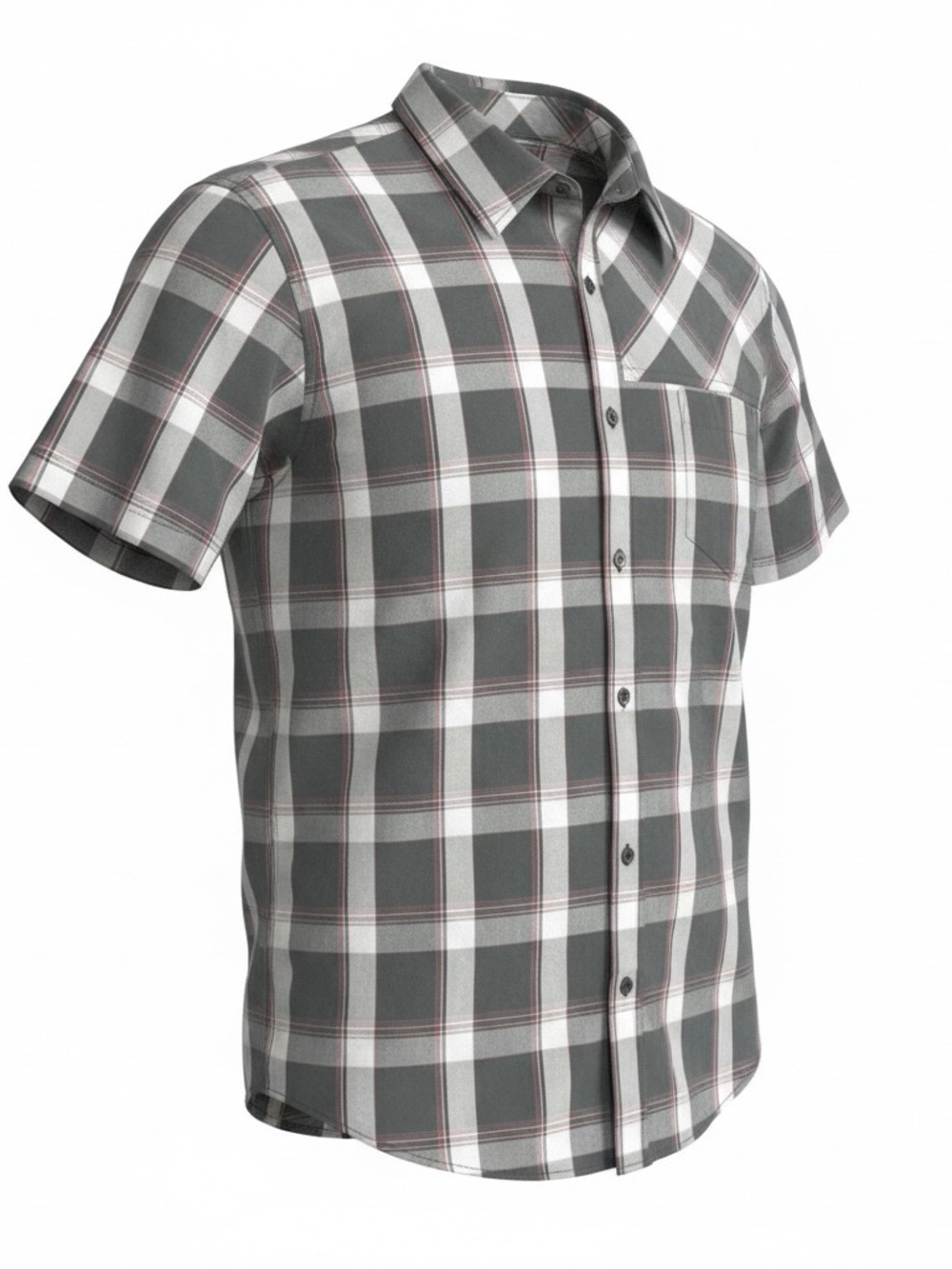 Tony Hawk Short-Sleeve Gray & White Plaid Button-Down Shirt Large